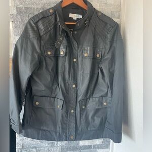 Women's BODEN Waxed  Cotton Moto Jacket-Black-Size 18